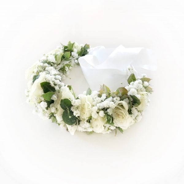 White and green half Flower Crown. The Petal Provedore. Melbourne